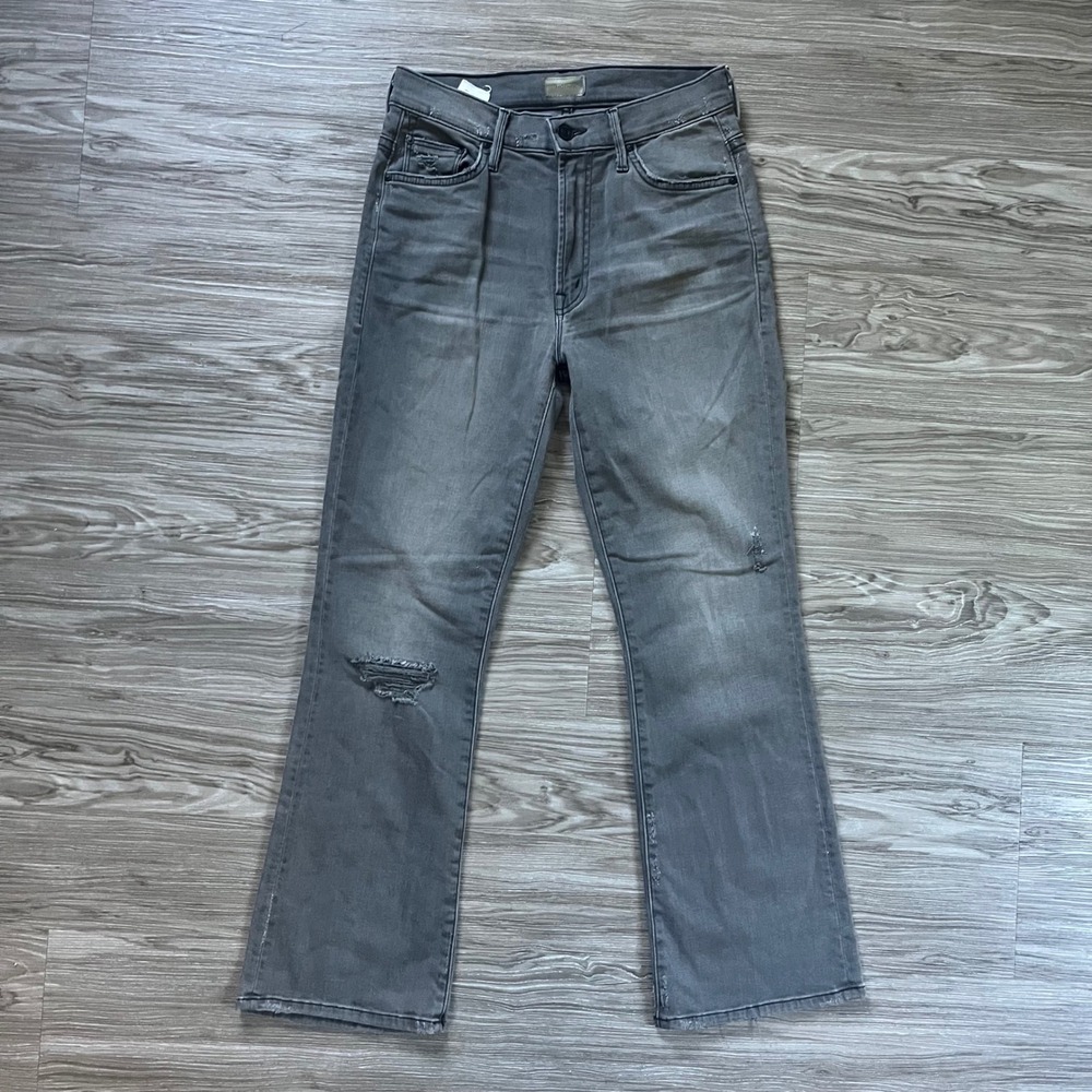 Mother The Insider Crop Jeans Last Chance Saloon Grey Distressed Bootcut Size 27